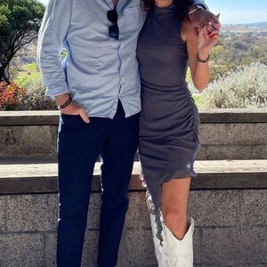 Gray Ruffle Asymmetrical Hem Midi Dress